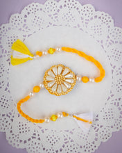 Bhai Yellow White Flower Beaded Rakhi