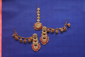 Pind and Yellow Tikka and Earring