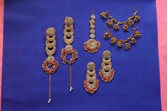 Pink and Yellow Multicolour Haathful,Tikka,Earrings