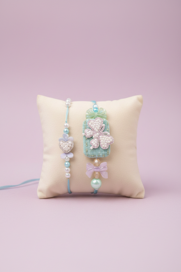Pastel Blue Butterfly Rakhi Pair Set