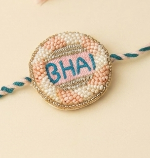 Embroidery Peach Blue Bhai Rakhi