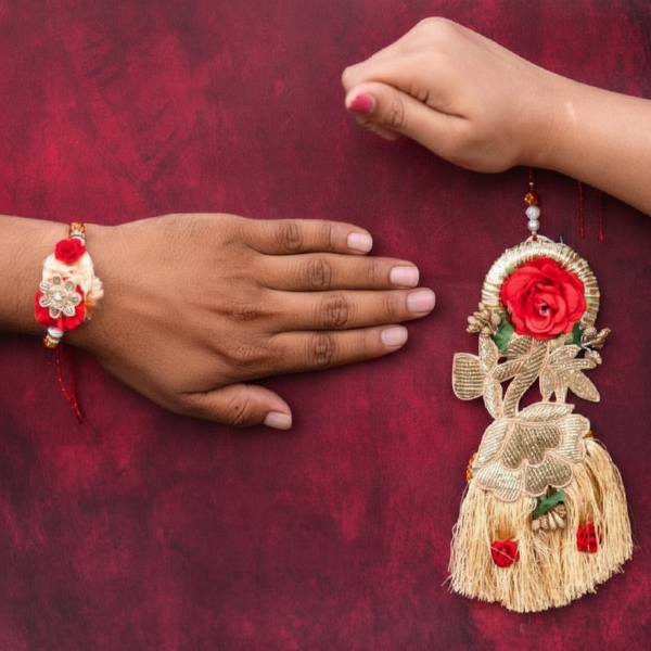 Red Rose Boho Rakhi Set
