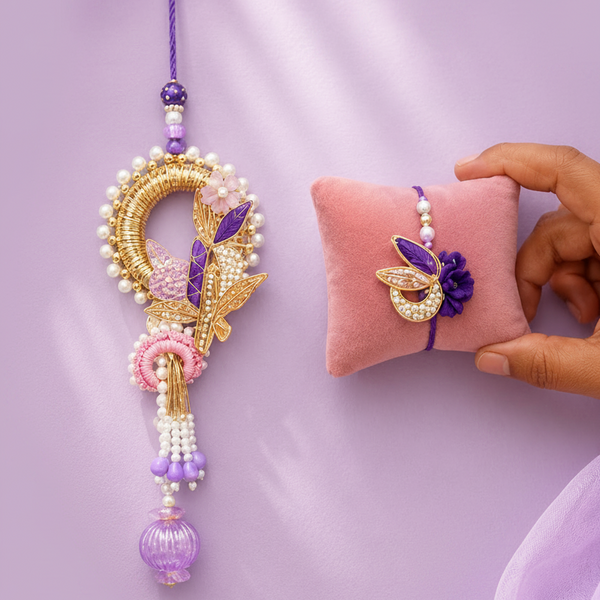 Purple Flower Rakhi Pair Set
