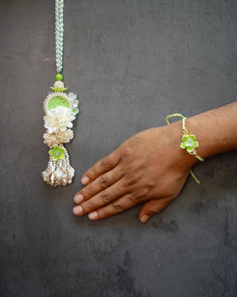Flower pastel  Green Rakhi Pair Set