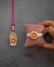 Metal Red Stone Rakhi Pair set