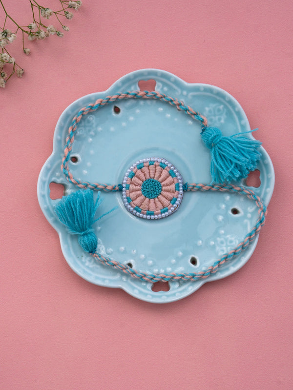 Bhai Peach Blue Beaded Rakhi