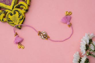 Bhai Orange Pink Flower Beaded Rakhi
