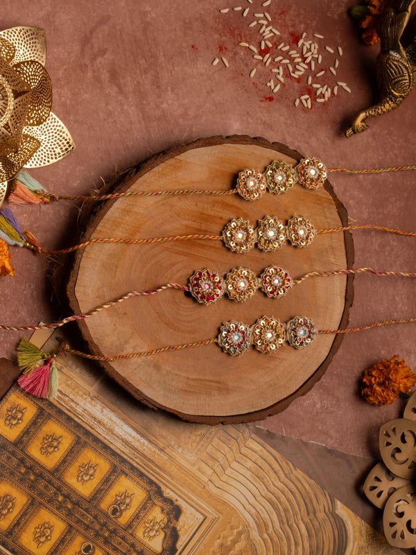 Bhai Golden Pink Flower Rakhi