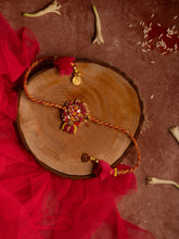 Pink Yellow lotus Beaded lumba Rakhi pair set