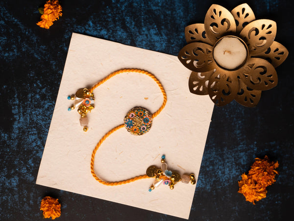 Bhai Orange Blue Mirror Rakhi