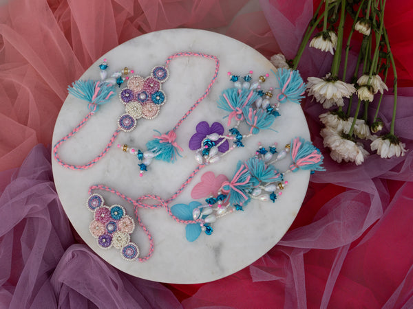 Violet Pink pearl Beaded Lumba bulk Rakhi pair set