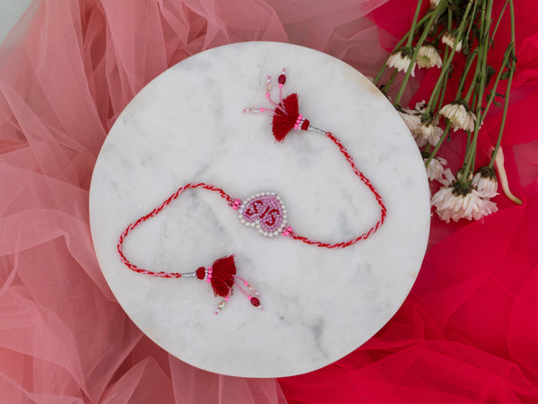 SIS Pink pearl Heart Beaded LUMBA Bulk Rakhi