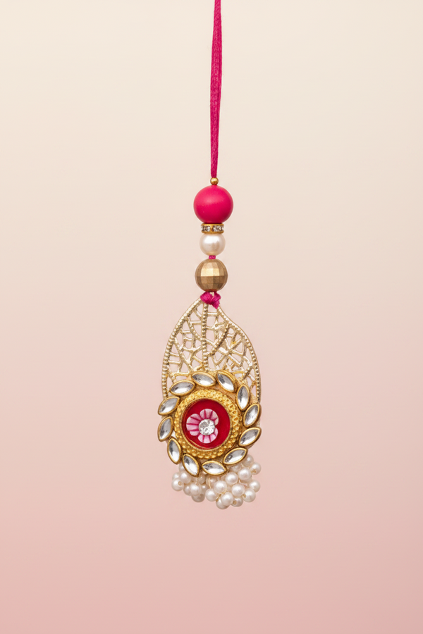 Metal Red Stone Rakhi Pair set