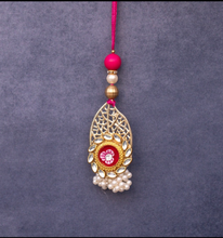 Metal Red Stone Rakhi Pair set