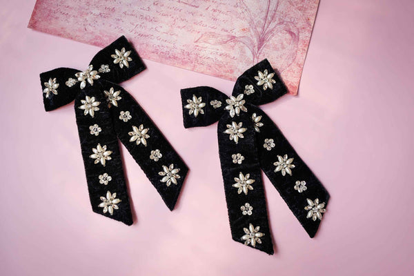 Bhuvi Embellished Crystal Hair Bow Barrett Clip (1Pcs)