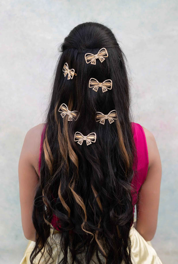 Bani Embellished Crystal Hair Bow Barrett Clip (Set of  6)