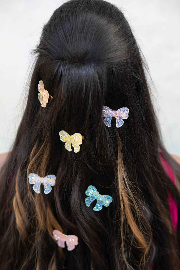 Charvi Embellished Crystal Hair Bow Barrett Clip (1set of 5)