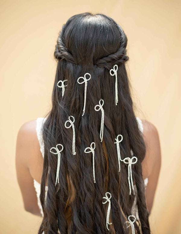Chetna Embellished Crystal Hair Bow Barrett Clip (Set of 6)