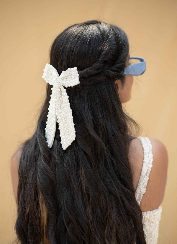 Eshita Crystal Hair Bow Barrett Clip (1 pcs)