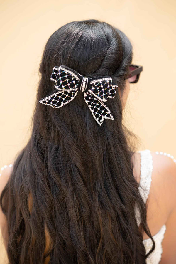 Chhavi Embellished Crystal Hair Bow Barrett Clip (1pc)