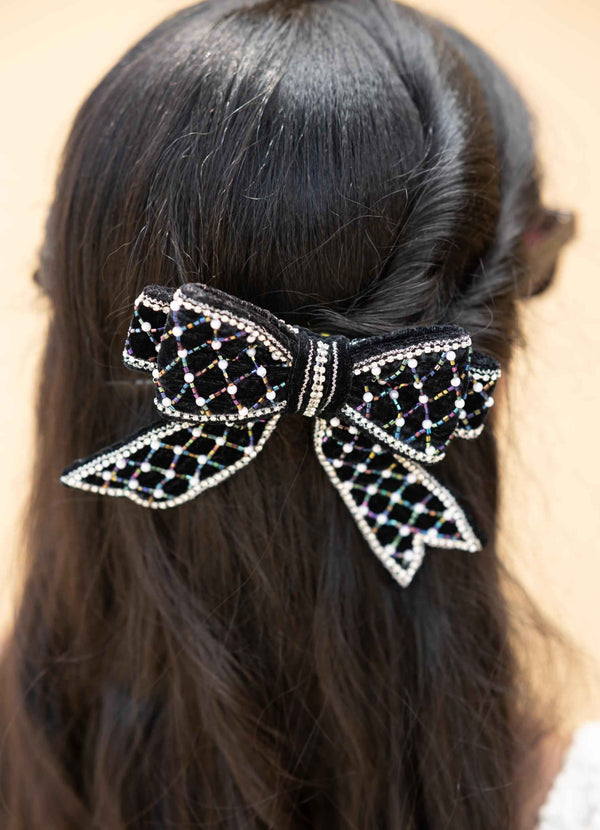 Chhavi Embellished Crystal Hair Bow Barrett Clip (1pc)