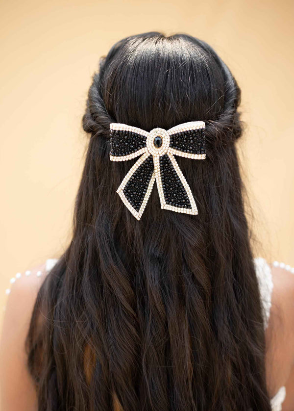 Disha Embellished Crystal Hair Bow Barrett Clip (1pc)