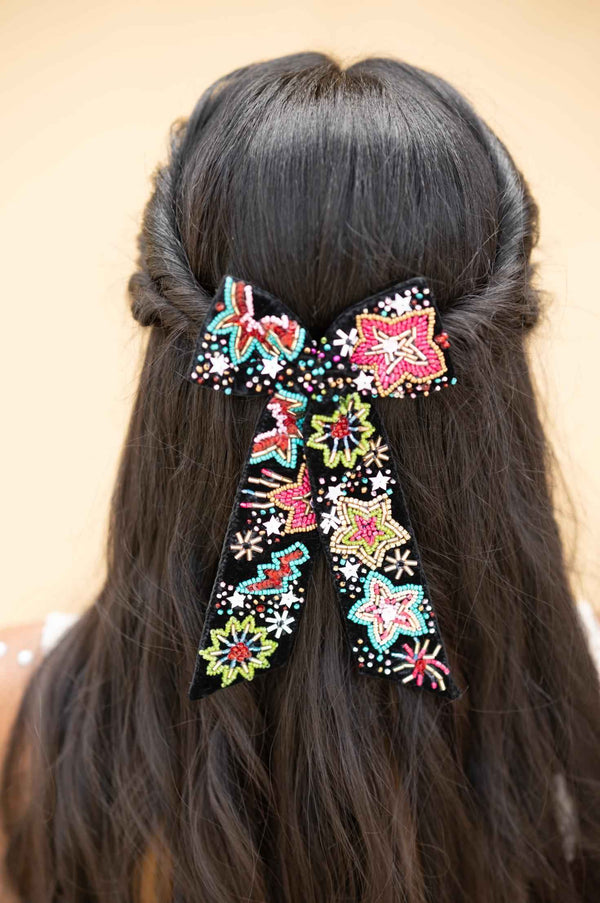 Divya Embellished Crystal Hair Bow Barrett Clip (1pc)
