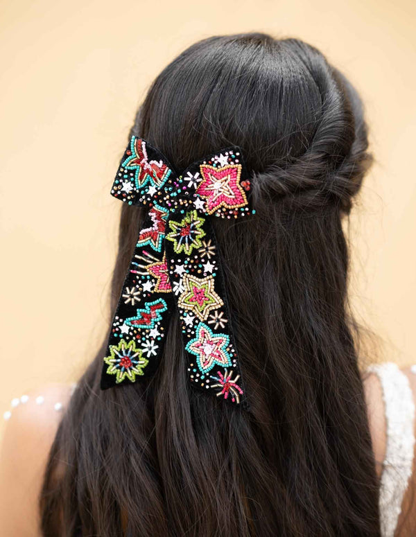 Divya Embellished Crystal Hair Bow Barrett Clip (1pc)