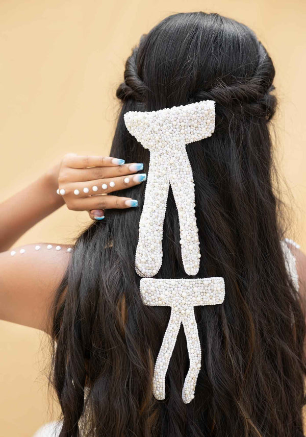Devi Embellished Crystal Hair Bow Barrett Clip (Set of 2)