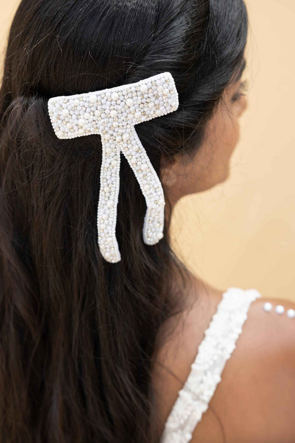 Dhara Embellished Crystal Hair Bow Barrett Clip (1pc)