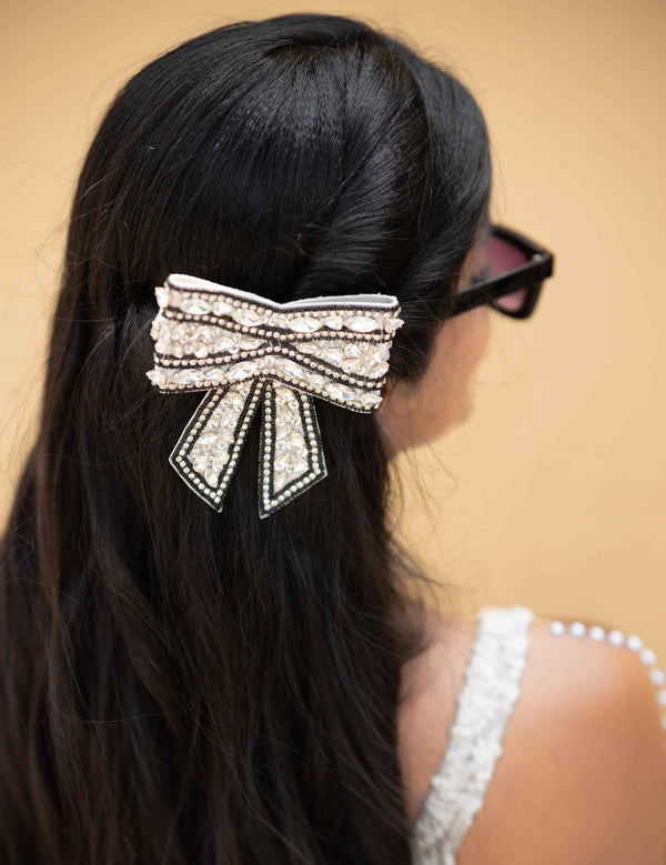 Deeksha Embellished Crystal Hair Bow Barrett Clip (1pc)