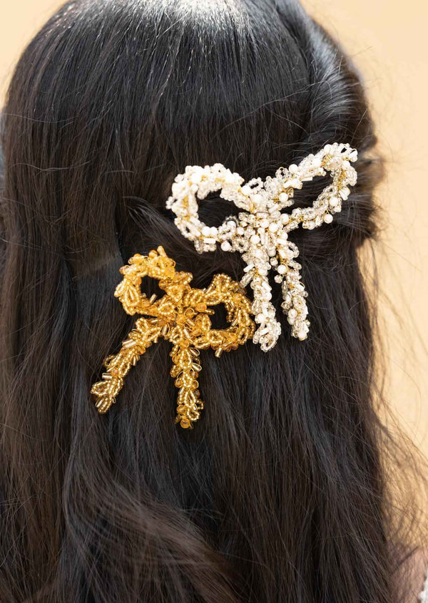 Gulika Embellished Crystal Hair Bow Barrett Clip (Set of 2)