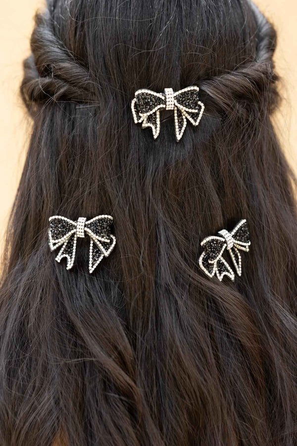 Gopika Embellished Crystal Hair Bow Barrett Clip (Set of 3)