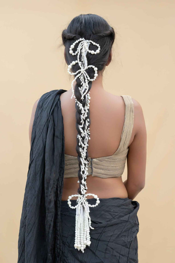 Seema Hair Braids Hair Accessories (3-Bow-Clip-,1Pearl-String-and-1-Pearl-Hanging)