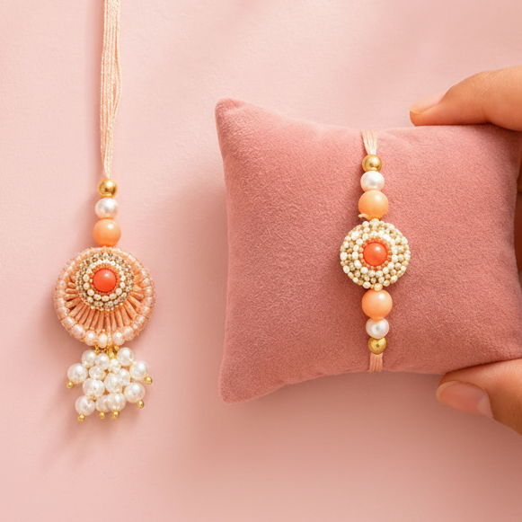 Peach Round Rakhi Set