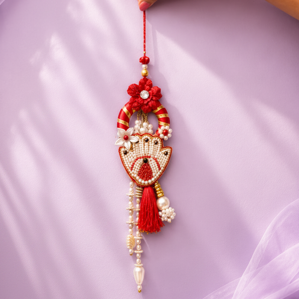 Red Hamsa Rakhi Pair Set