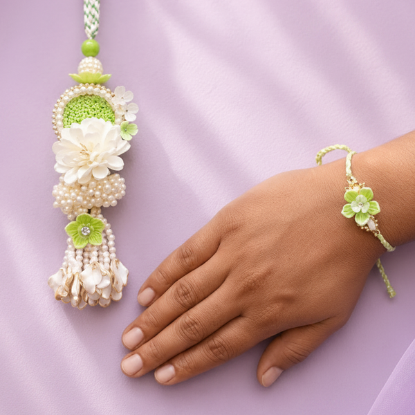 Flower pastel  Green Rakhi Pair Set