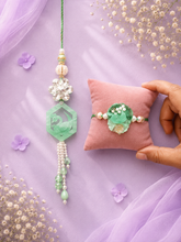 Resin pestal green rakhi pair set