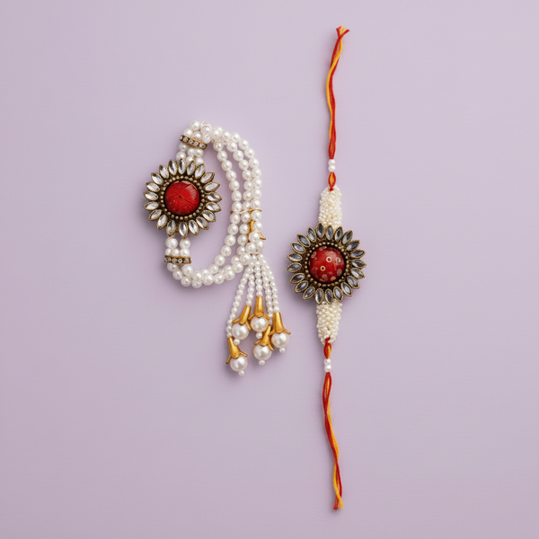 Red Bracelet Rakhi Pair Set