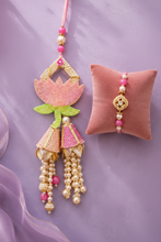 Pink lotus pearls bhabhi lumba + bhai rakhi set