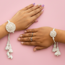 White pearl  Beaded Lumba Rakhi pair set