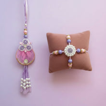 Purple circular pearls bhabhi lumba + bhai rakhi set