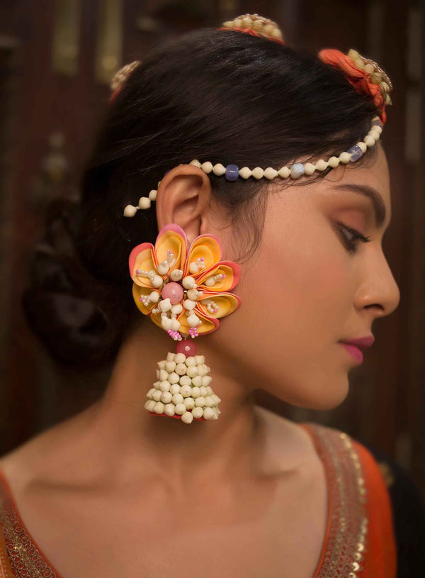 coral charm real look-alike floral Jhumka Earrings