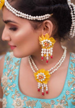 Sunshine floral Bridal Set with Hand-Embroidered Yellow Florals and real lookalike mogra details