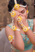 Sunshine floral Bridal Set with Hand-Embroidered Yellow Florals and real lookalike mogra details