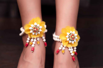 Sunshine floral Bridal Set with Hand-Embroidered Yellow Florals and real lookalike mogra details