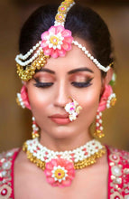 Phoenix Bridal Set with Pink Hand-Embroidered Florals and Elegant mogral Embellishments