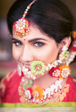 Trumpet vine Bridal Jewelry with Vibrant Hand-Embroidered Flowers and mogra accents