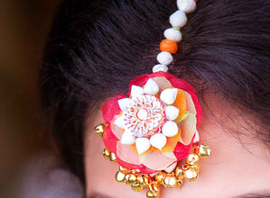 Trumpet vine Bridal Jewelry with Vibrant Hand-Embroidered Flowers and mogra accents