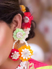 Trumpet vine Bridal Jewelry with Vibrant Hand-Embroidered Flowers and mogra accents